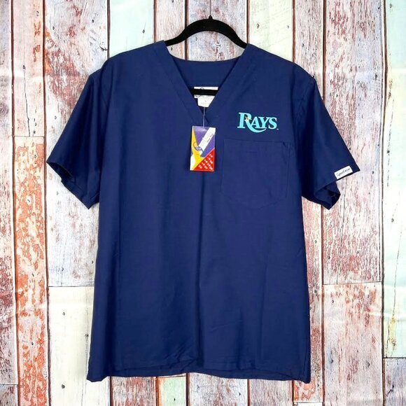 NWT‎ Women's Tampa Bay Rays Medical Hospital Blue Scrub Top, Nurse Small - Picture 1 of 9